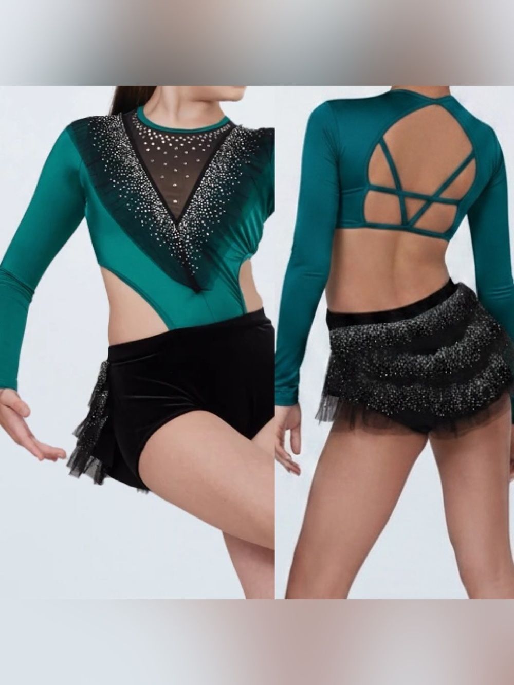 Weissman Elite dance costume solo teal rhinestone My Head My Heart 14914 SA
